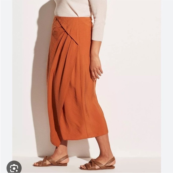 NEW Vince Asymmetric Cascade Drape Midi Skirt in Dark Ginger Rust Plus Size 20 - Picture 2 of 6